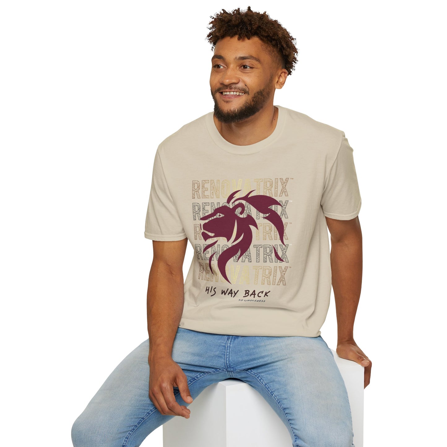 RENOVATRIX™ HIS WAY BACK TO WHOLENESS TSHIRT Blue Lion on Front