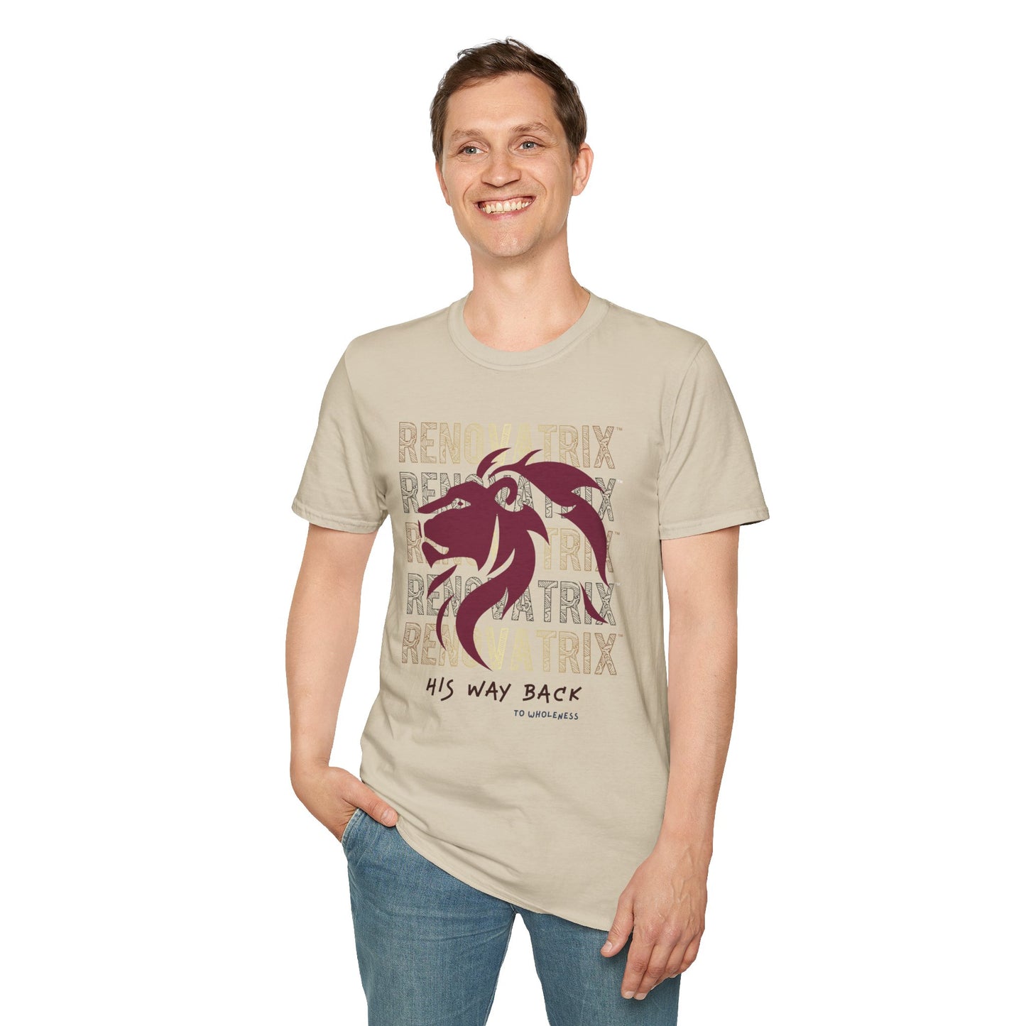 RENOVATRIX™ HIS WAY BACK TO WHOLENESS TSHIRT Blue Lion on Front