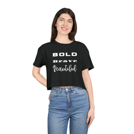 BOLD BRAVE BEAUTIFUL Women's Crop Tee (Black or Dusty Pink)