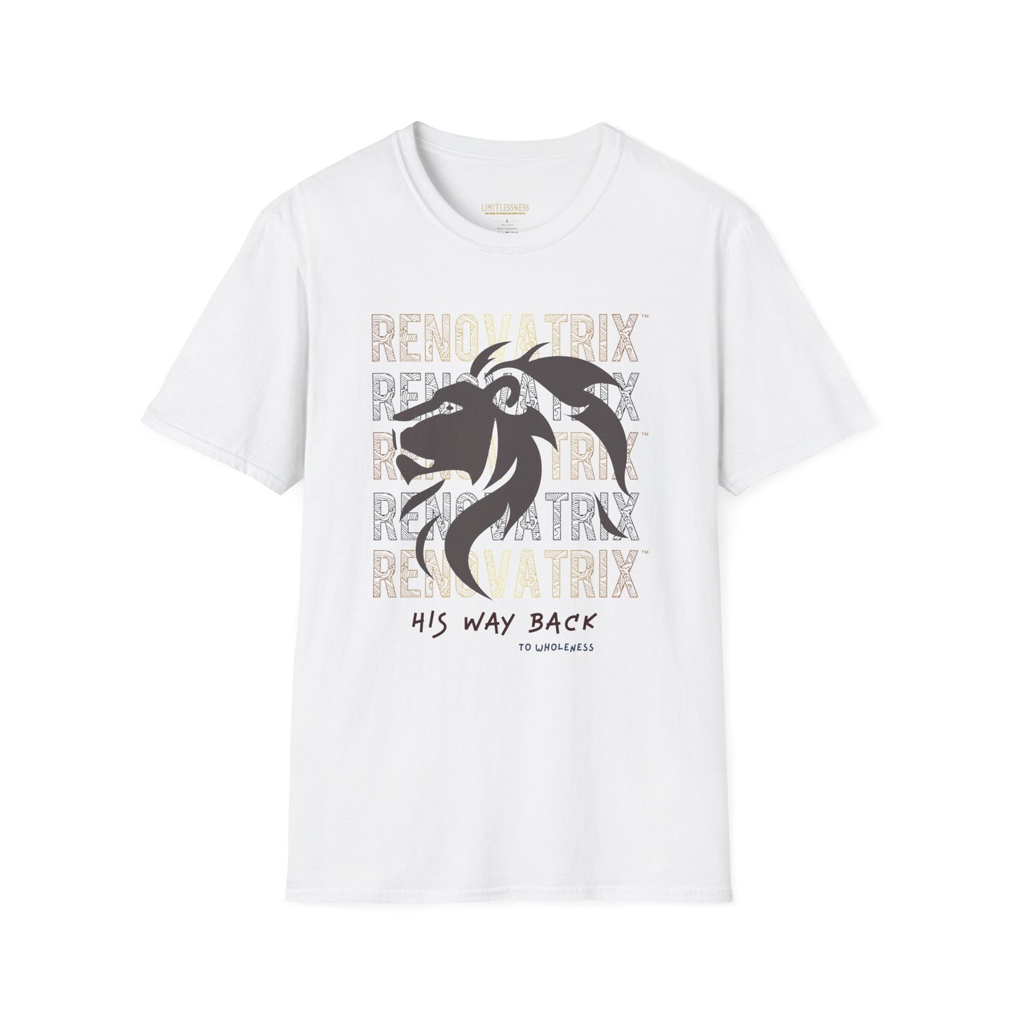 RENOVATRIX™ HIS WAY BACK TO WHOLENESS TSHIRT Dark Grey Lion Head on Front. Manly Tshirt