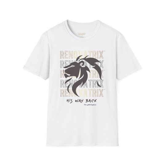 RENOVATRIX™ HIS WAY BACK TO WHOLENESS TSHIRT Dark Grey Lion Head on Front. Manly Tshirt