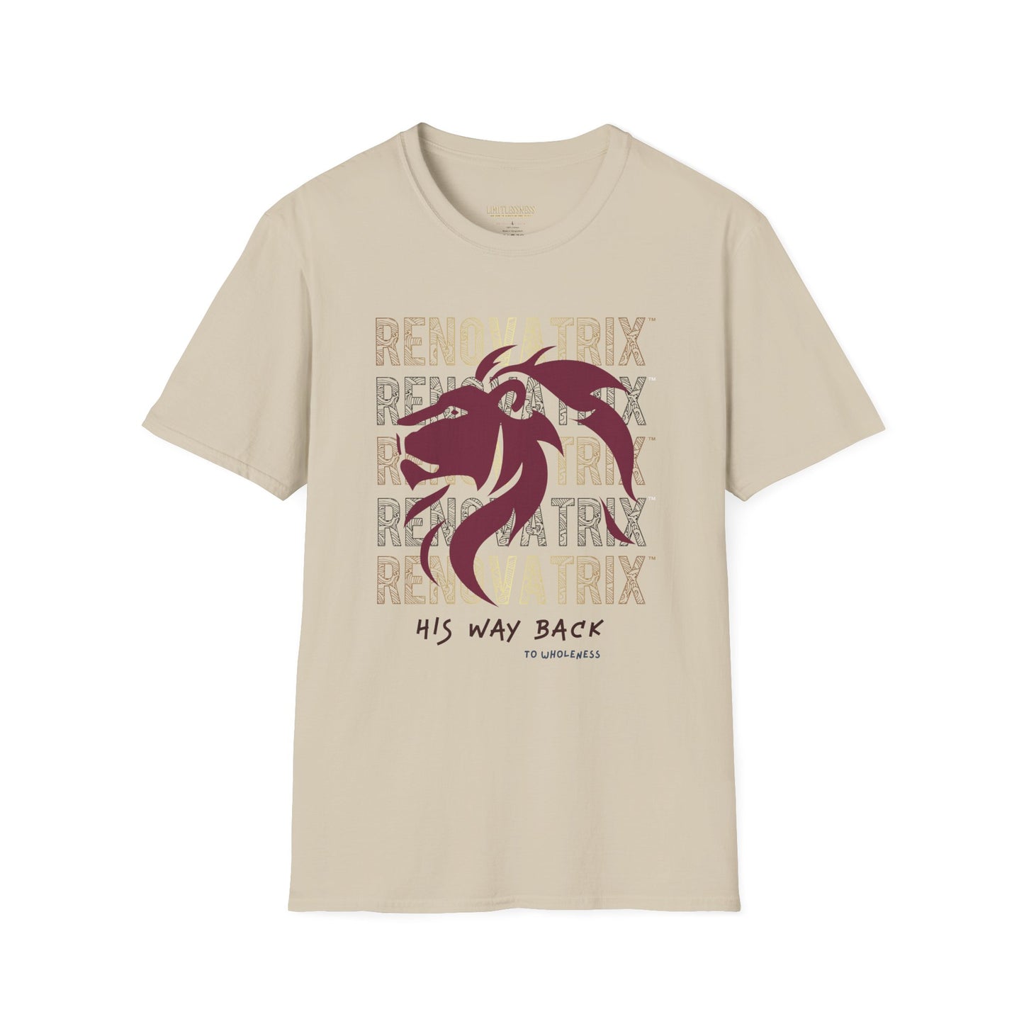 RENOVATRIX™ HIS WAY BACK TO WHOLENESS TSHIRT Blue Lion on Front