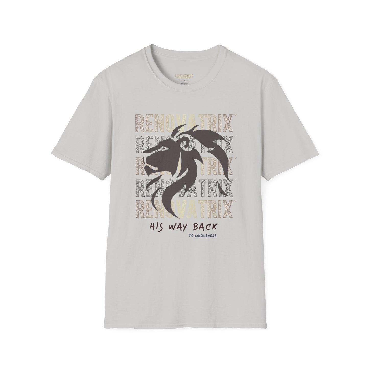RENOVATRIX™ HIS WAY BACK TO WHOLENESS TSHIRT Dark Grey Lion Head on Front. Manly Tshirt