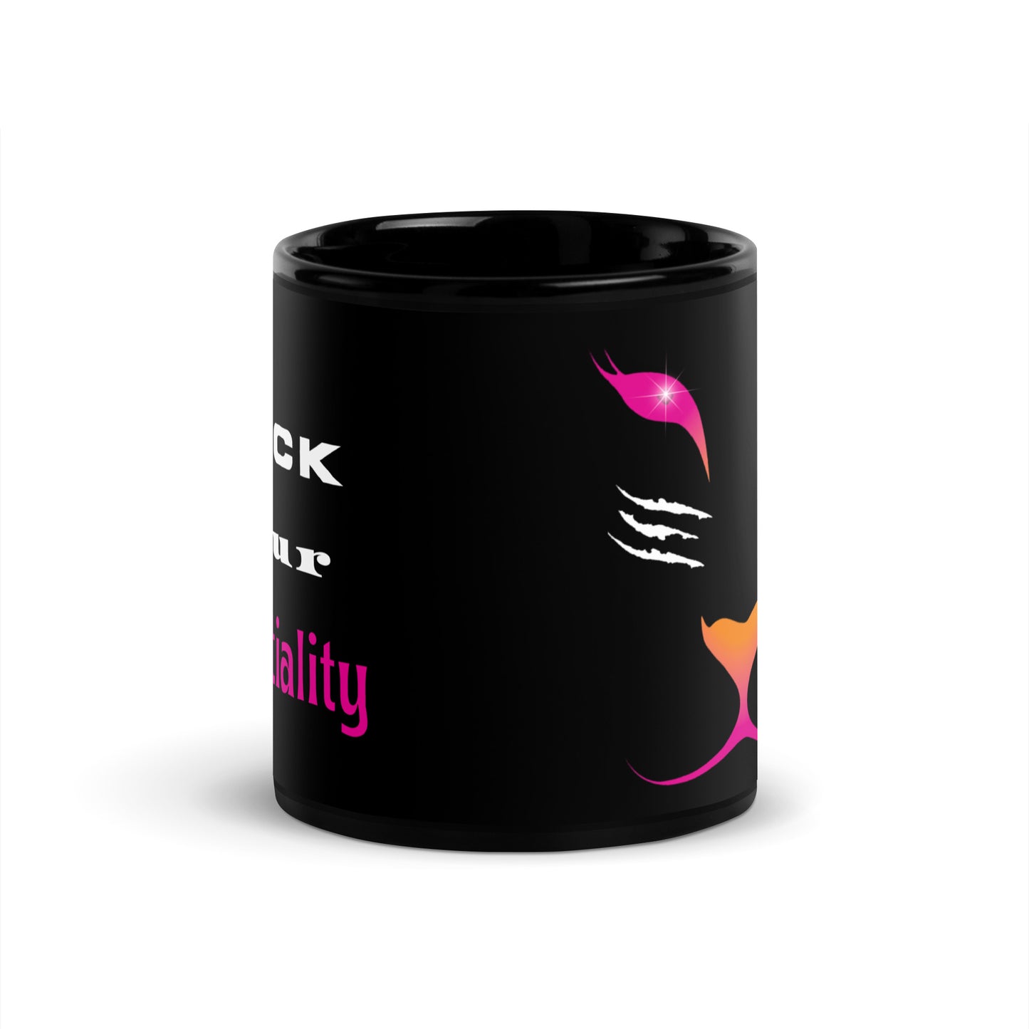 Black Glossy Coffee Mug With Words 'Rock Your Potentiality'. Lioness Face