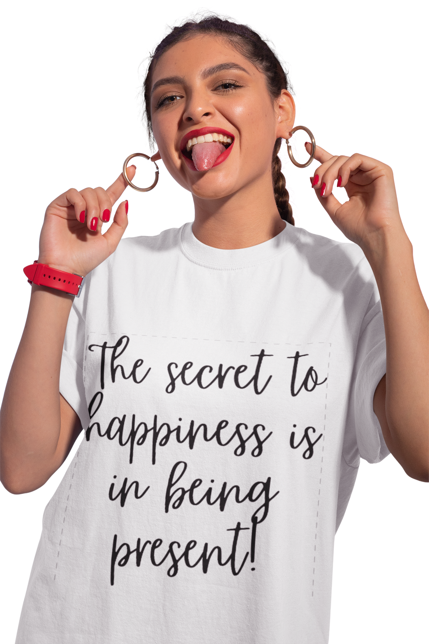 'THE SECRET TO HAPPINESS IS BEING PRESENT'. Relaxed, Soft T-Shirt
