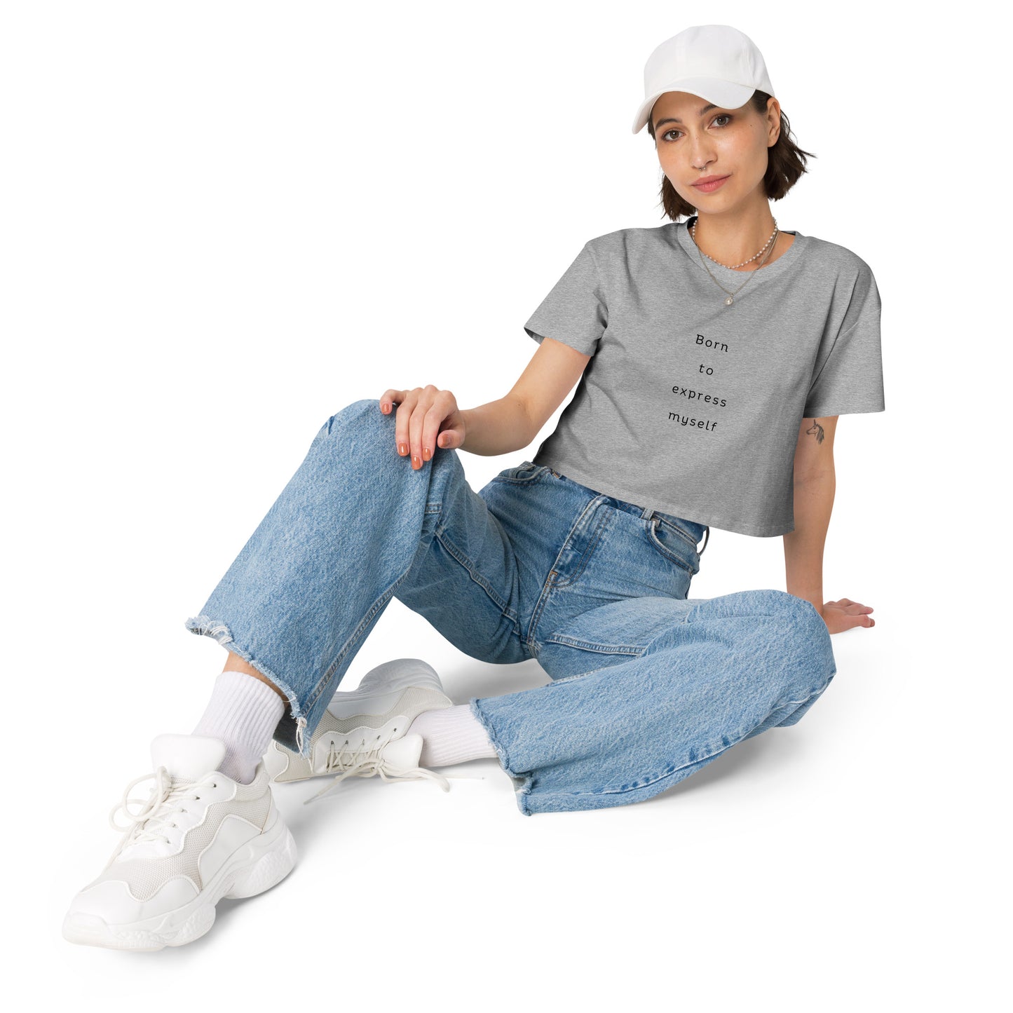 "Born to Express Myself" Womens Crop Top - Greay Color