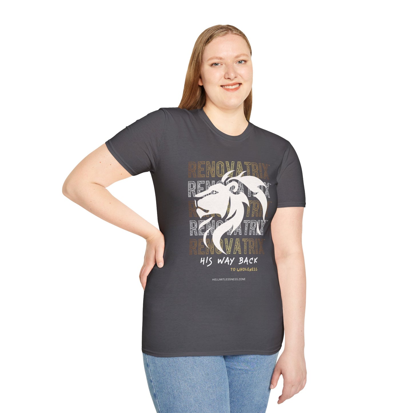 RENOVATRIX™ HIS WAY BACK TO WHOLENESS TSHIRT White Lion on Front