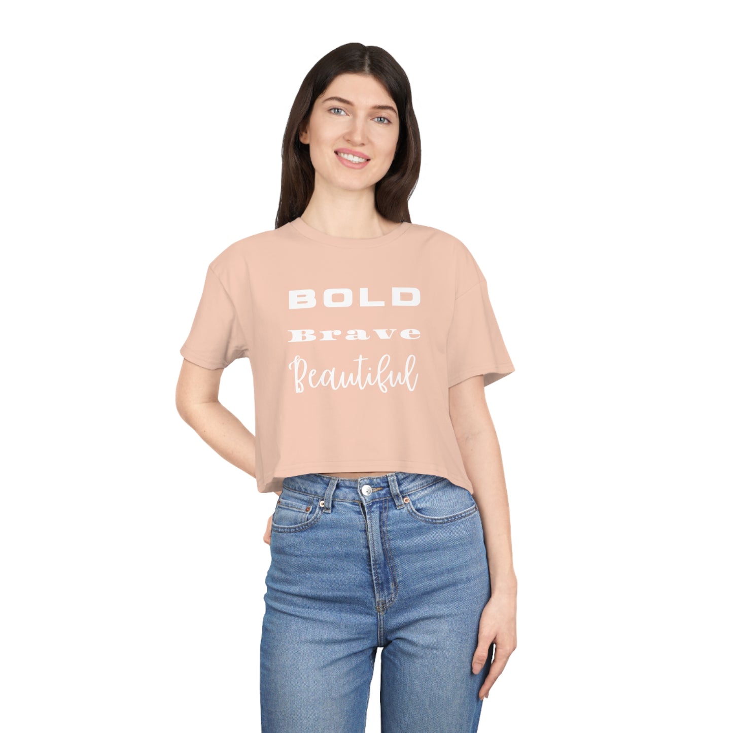 BOLD BRAVE BEAUTIFUL Women's Crop Tee (Black or Dusty Pink)