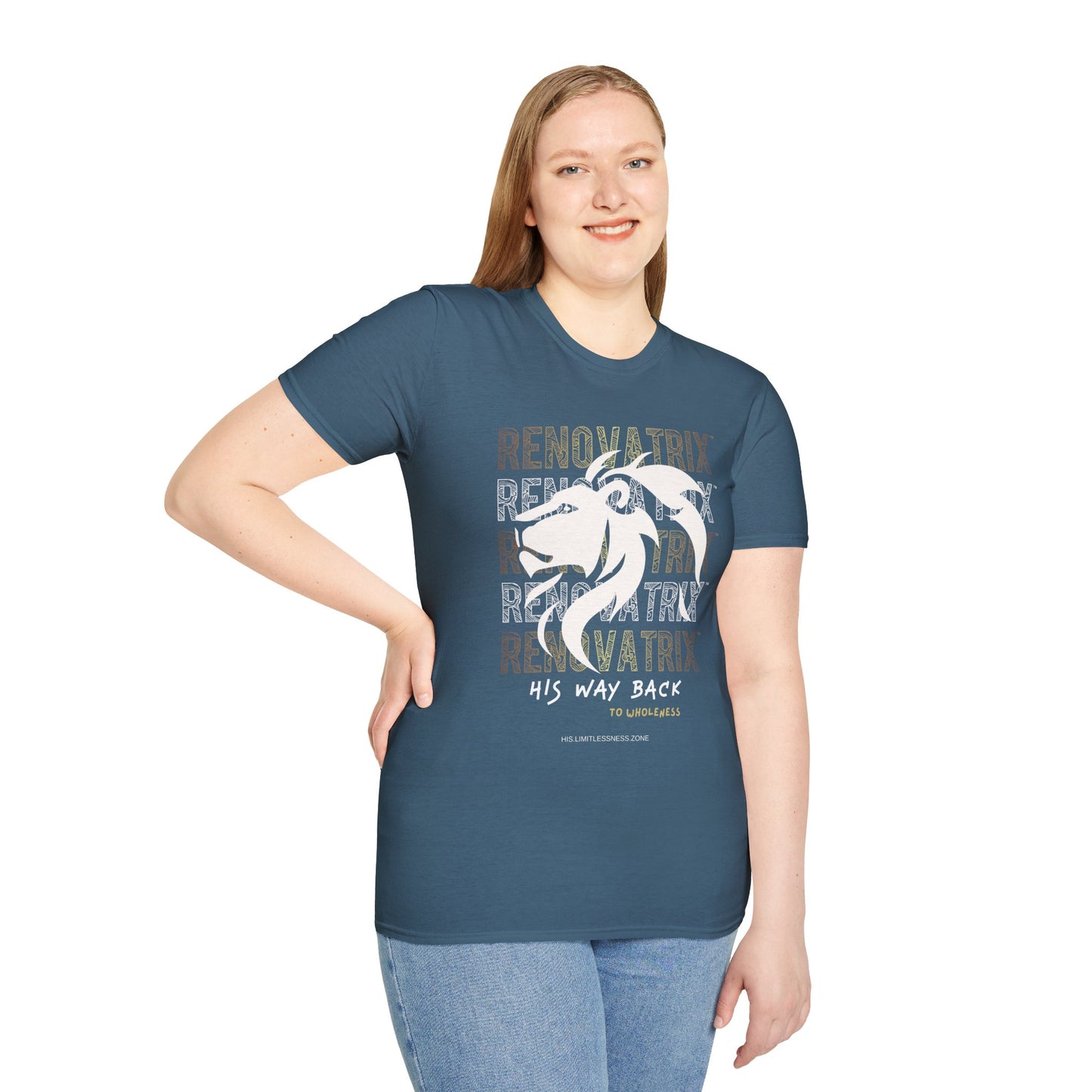 RENOVATRIX™ HIS WAY BACK TO WHOLENESS TSHIRT White Lion on Front