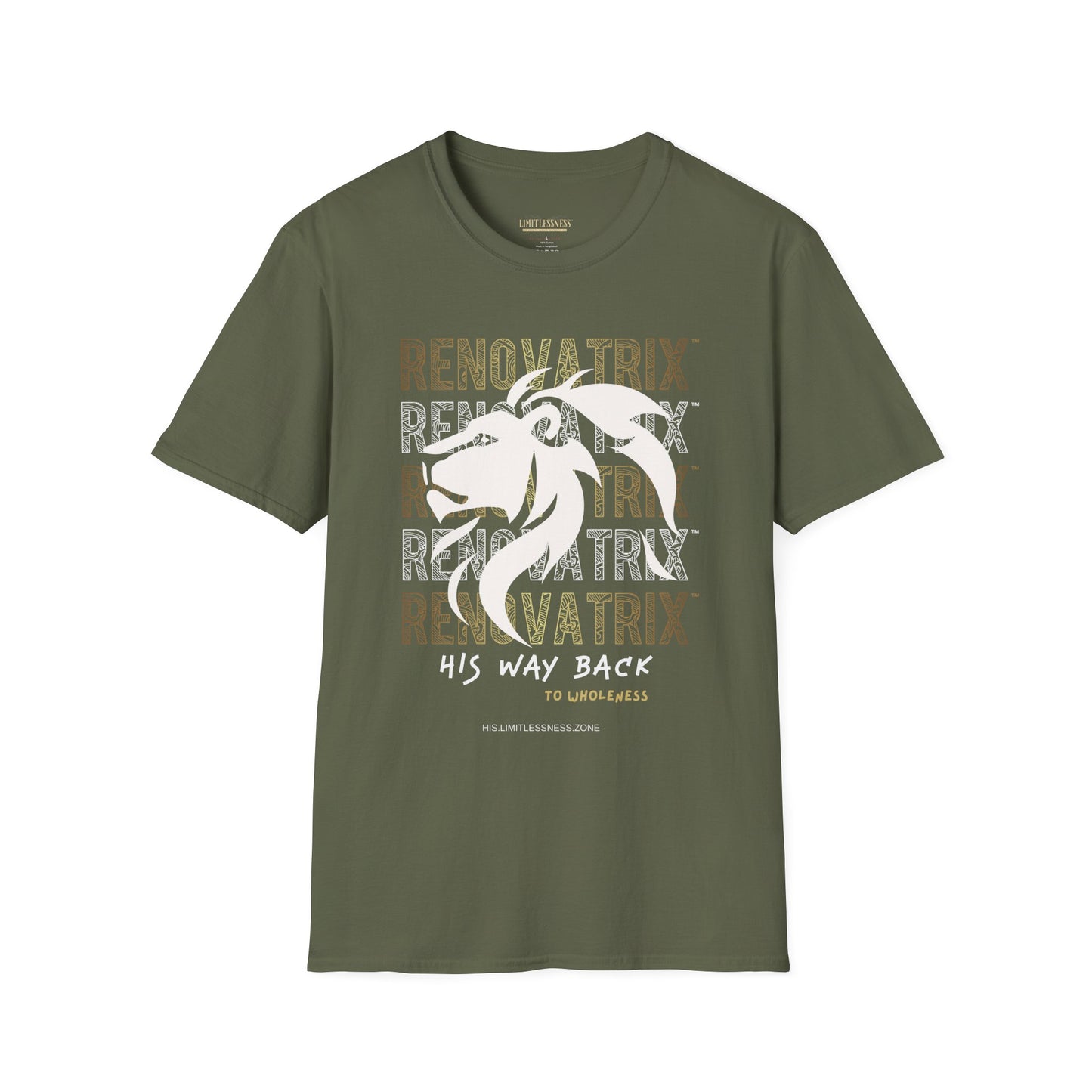 RENOVATRIX™ HIS WAY BACK TO WHOLENESS TSHIRT White Lion on Front