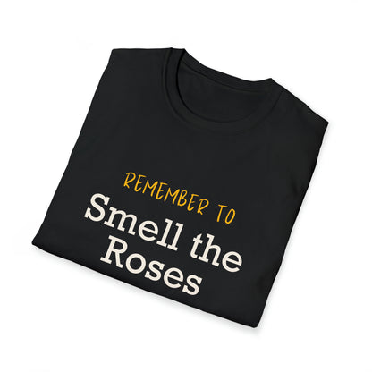 'SMELL THE ROSES & BREATHE' Printed Black T-Shirt