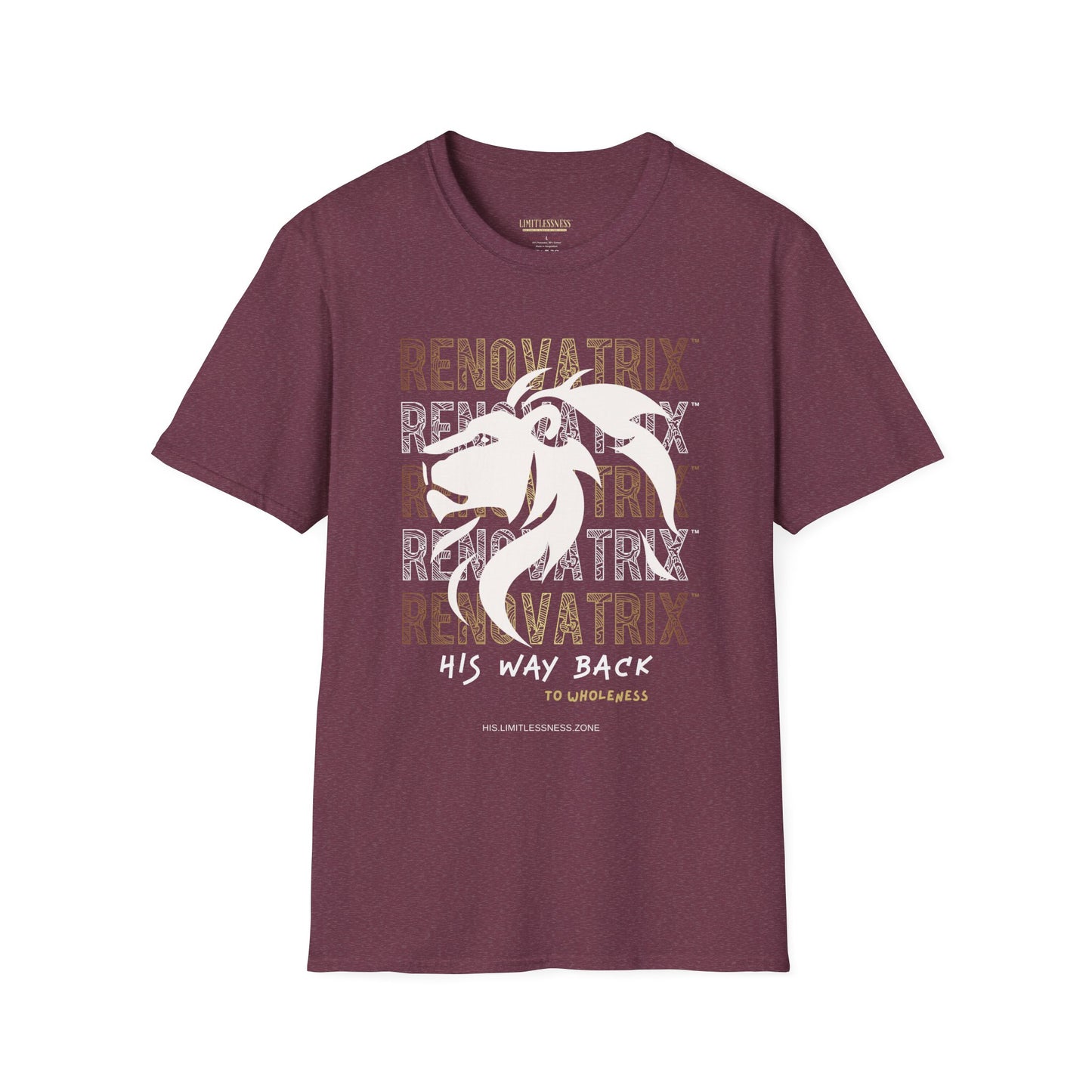 RENOVATRIX™ HIS WAY BACK TO WHOLENESS TSHIRT White Lion on Front