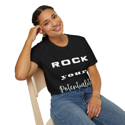 'Rock Your Potentiality' Black Printed Soft T-Shirt