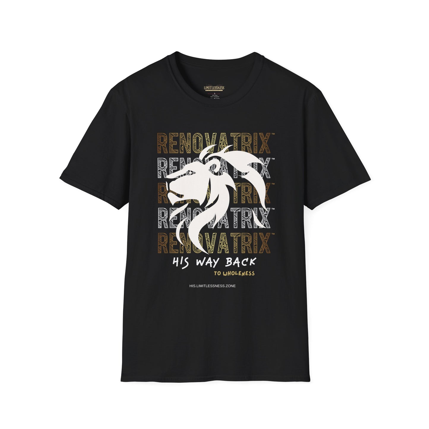 RENOVATRIX™ HIS WAY BACK TO WHOLENESS TSHIRT White Lion on Front