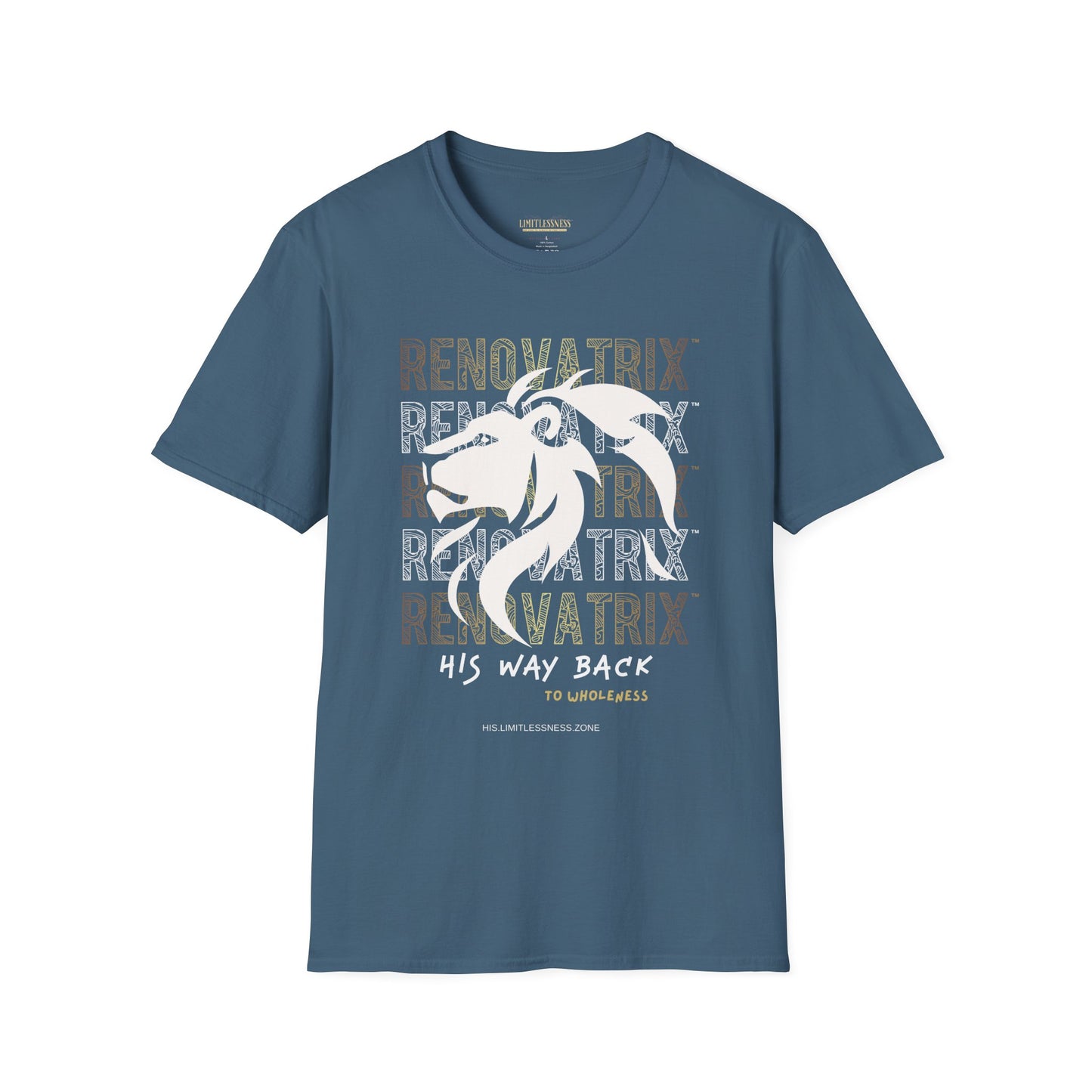 RENOVATRIX™ HIS WAY BACK TO WHOLENESS TSHIRT White Lion on Front