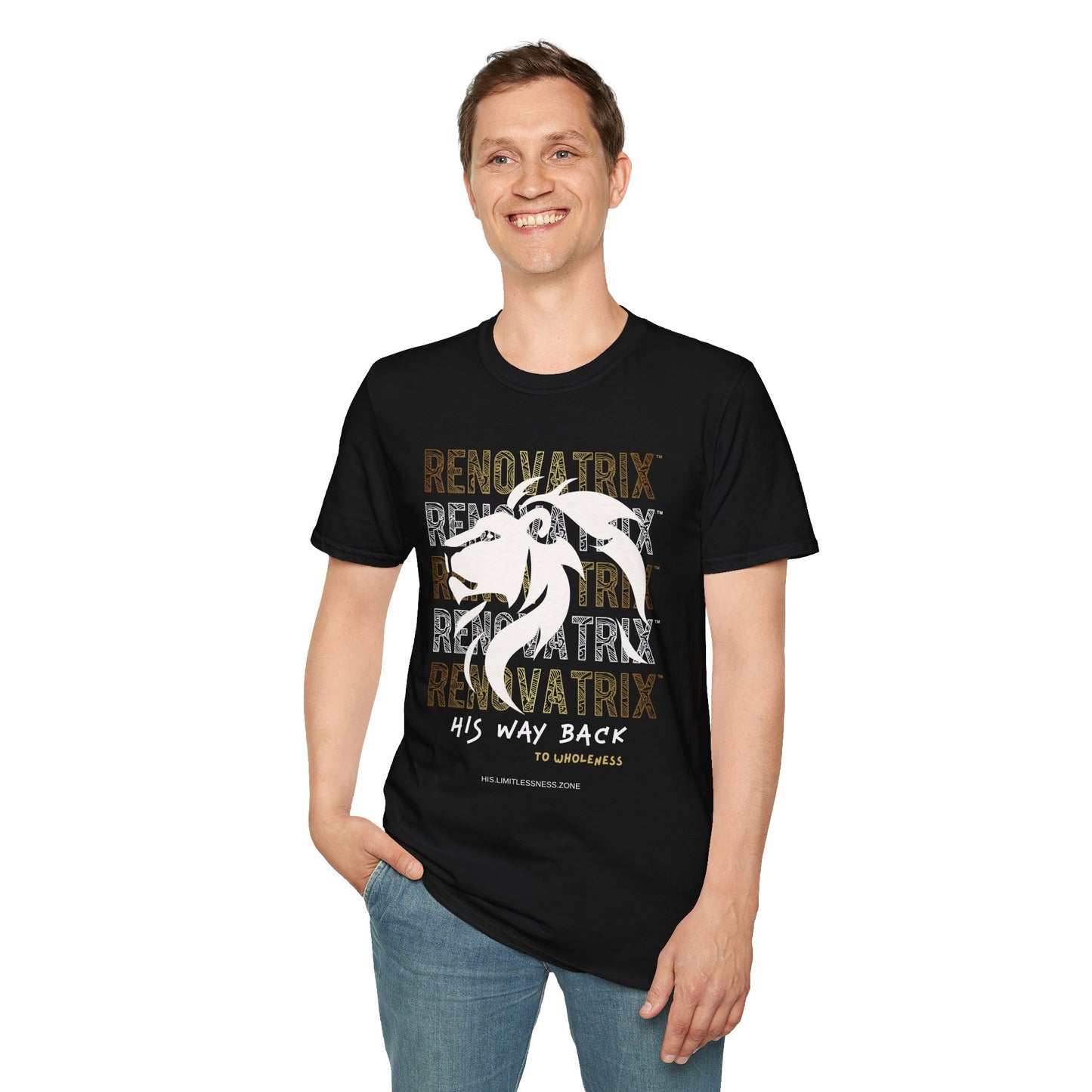 RENOVATRIX™ HIS WAY BACK TO WHOLENESS TSHIRT White Lion on Front