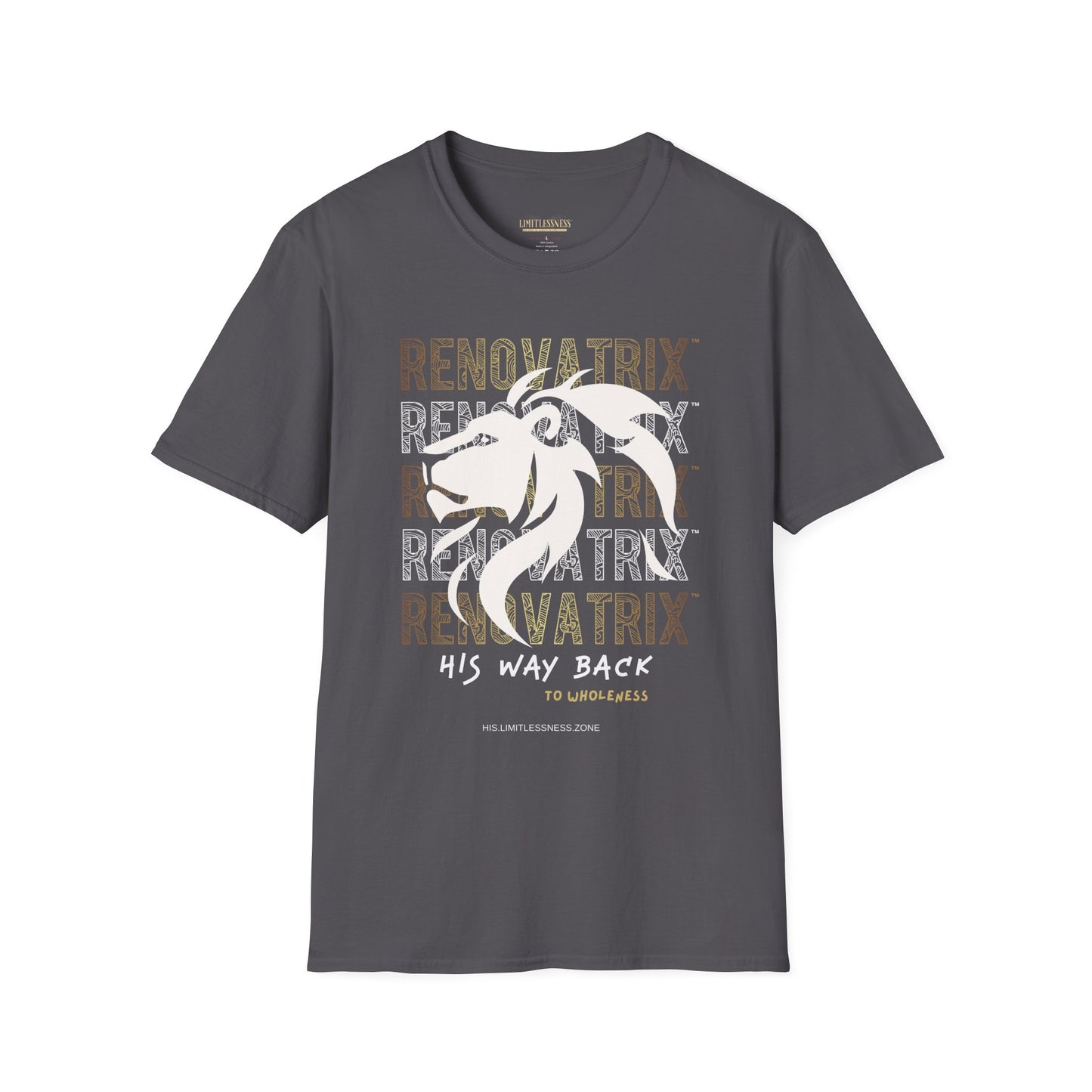 RENOVATRIX™ HIS WAY BACK TO WHOLENESS TSHIRT White Lion on Front
