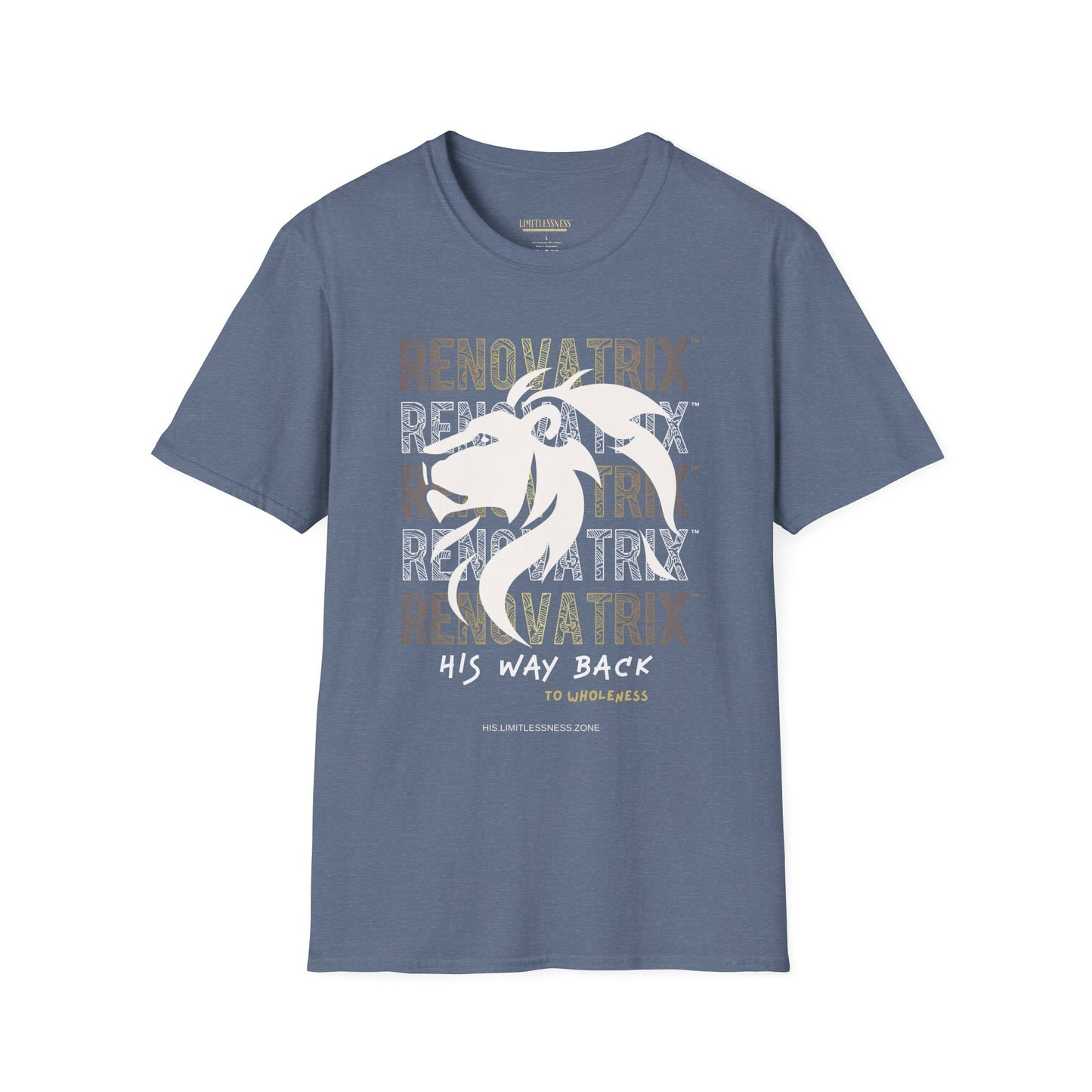 RENOVATRIX™ HIS WAY BACK TO WHOLENESS TSHIRT White Lion on Front