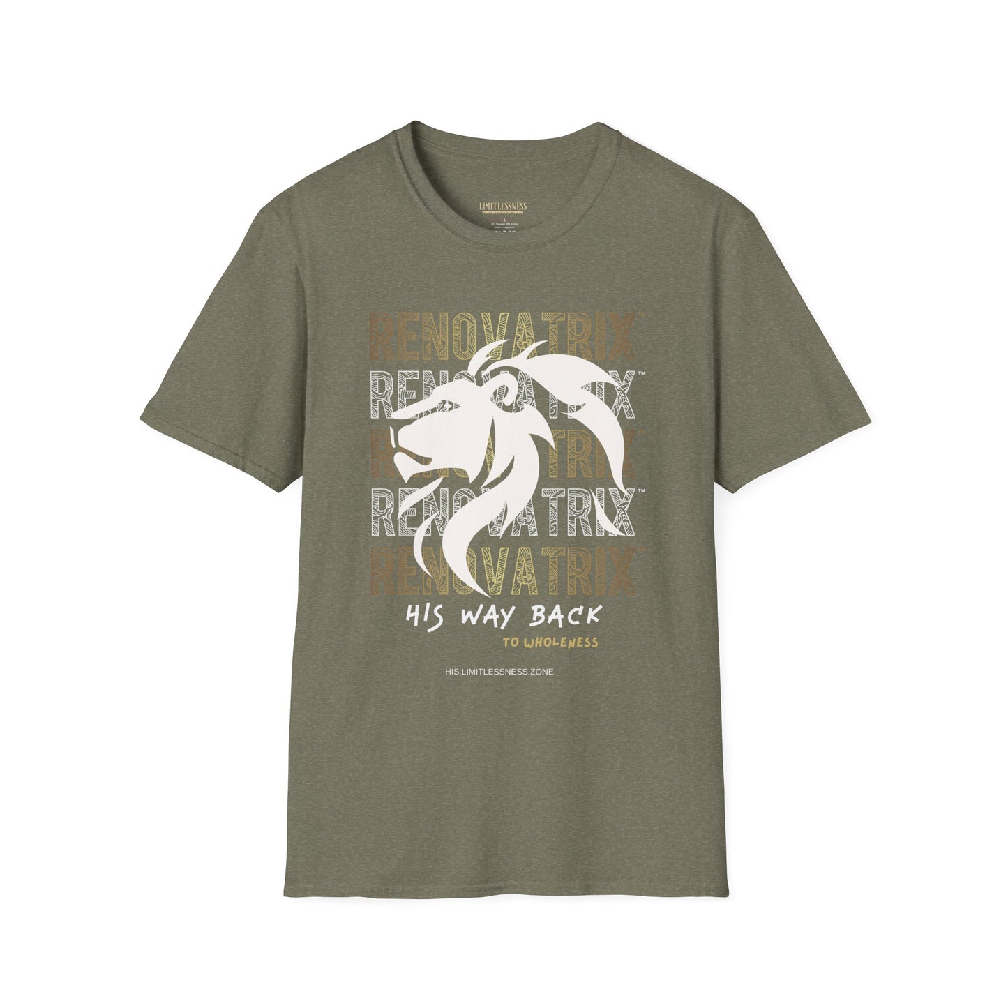 RENOVATRIX™ HIS WAY BACK TO WHOLENESS TSHIRT White Lion on Front