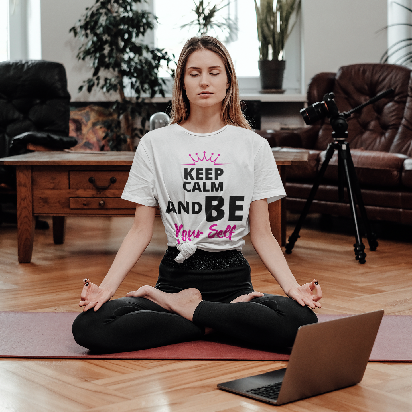 KEEP CALM AND BE YOURSELF White Printed Soft T-Shirt