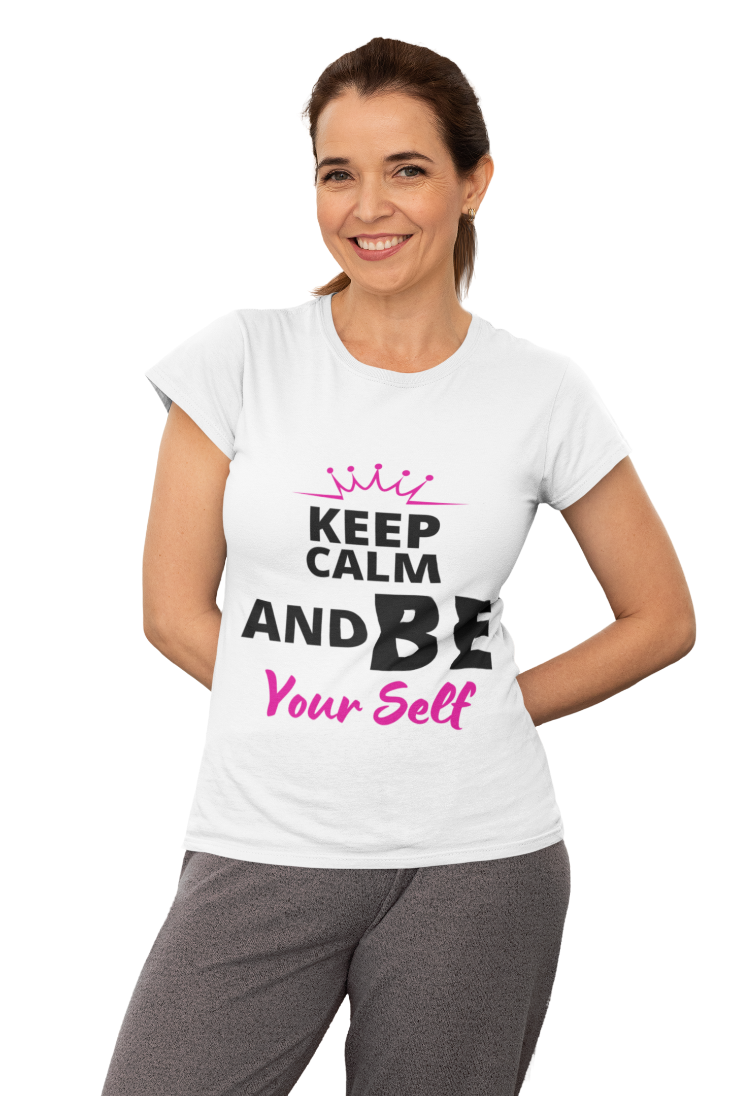 KEEP CALM AND BE YOURSELF White Printed Soft T-Shirt